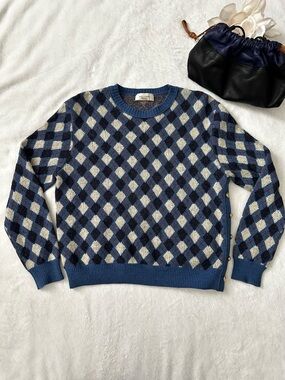Wales Bonner Argyle Merino Wool Blend Blue Cream Sweater